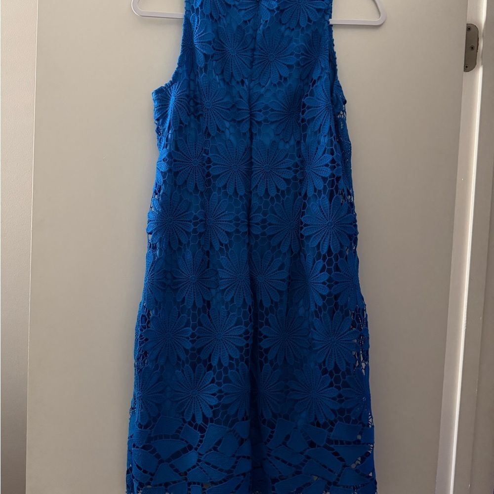 London Times Blue Floral Lace Shift Dress Size 6 Elegant Occasion Dress - Picture 2 of 6